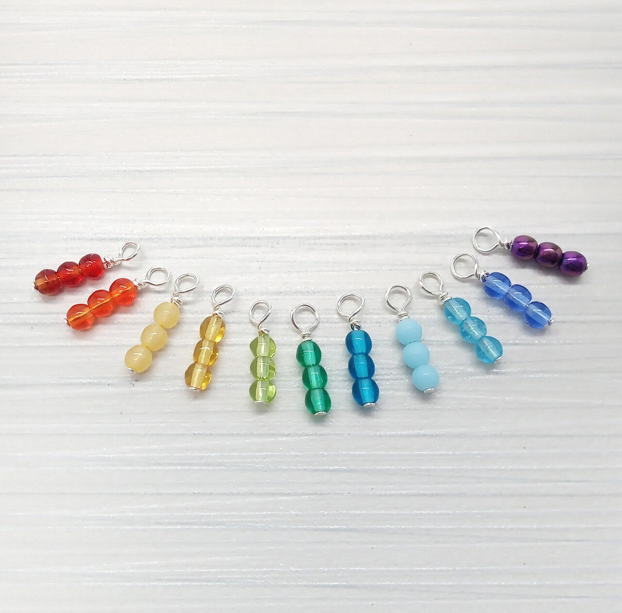 Tiny Rainbow Glass Bead Dangles, Set of 11 Small Colorful Charms, Adorabilities